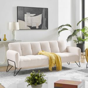 Image de M&S Banquette 3 places clic-clac en microfibre beige - vintex