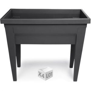 Image de Eda Plastiques Lot de 4 espaces potager VEG&Table City Anthracite - 76 x 38,5 x 68 cm - 57L