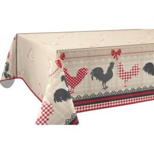 Le linge de Jules Nappe Anti-Taches Coq - Taille : Rectangle 150x240 cm, Rouge