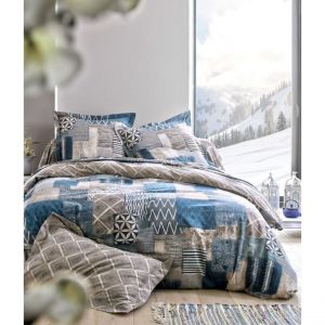 Drap plat effet patchwork Becquet - Bleu - Gris Chin&eacute;