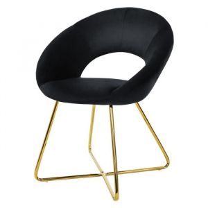 Ml-design - Chaise de Salle à Manger en Velours, Noir, avec Dossier Rond, Assise Rembourrée, avec Pieds en Métal Doré, Coussin Epaissi, Fauteuil pour