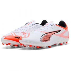 Puma Mixte Ultra 5 Play MG Chaussure de Football, White Black-Glowing Red, 42.5 EU