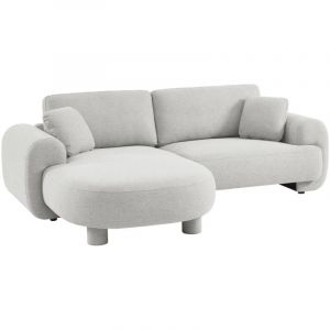 Sweeek - Canapé d'angle gauche 3 places tissu, pieds ronds l 231 x p 160 / 88 cm - Zenio en Tissu Gris clair