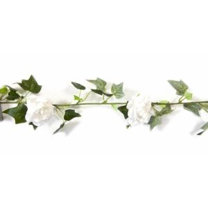 Ruedelafete Guirlande de Roses Blanches et feuilles de lierre 1m70