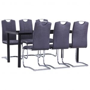 Image de VidaXL Ensemble de salle à manger 7 pcs Similicuir daim Gris