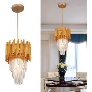 Lustre suspendu led en cristal, D23xH33cm, wire 120cm, E27 x1(Ampoule non incluse), Aluminum + 2 Layers Capiz Crystal, Doré