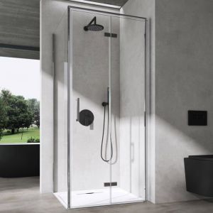 Cabine de Douche en Angle Paroi de Douche avec Porte Pliante en Verre Transparant avec Nano-revêtement Design Ravenna37 90x90x195cm - Sogood