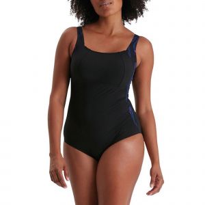 Image de Speedo Maillot de Bain 1 pièce imprimé LunaLustre Galbant pour Femme, Noir/Rose, XL