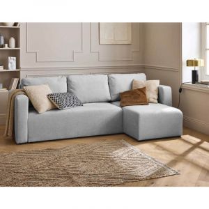 Bestmobilier - Canopy - canapé d'angle réversible - 4 places - convertible avec coffre - en tissu texturé - gris clair - Gris clair