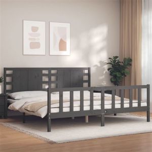 VidaXL Cadre de lit avec tête de lit gris 200x200 cm bois massif