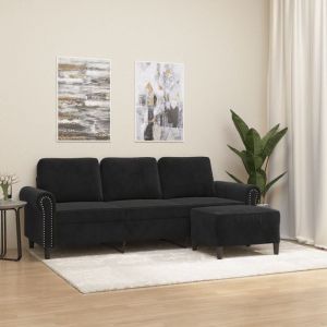 VidaXL Canap&eacute; &agrave; 3 places avec repose-pieds Noir 180 cm Velours