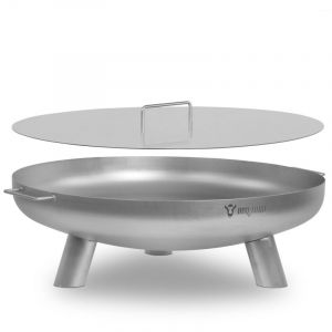 BBQ-Toro Brasero en acier inoxydable Ø 80 cm avec couvercle Argent trois pieds et deux poignées