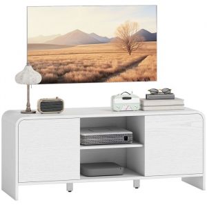 Homcom Meuble TV - pour t&eacute;l&eacute;viseur jusqu'&agrave; 55 pouces - 2 portes, 2 compartiments et &eacute;tag&egrave;re r&eacute;glable - MDF - 110x35x45cm - blanc