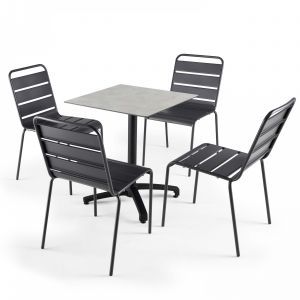 Image de Oviala Ensemble de terrasse inclinable (70x70cm) HPL + 4 chaises en métal