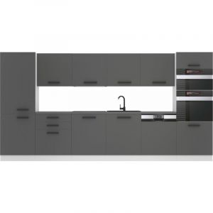 Cuisine Equipee Complete Naomi Muebles de Cuisine Complets - 360 cm. Cuisine Complete avec Plan de Travail, Argent Mat - Belini