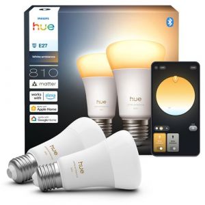 Philips Hue Ampoule LED connectée A60, White Ambiance, Culot E27, 6 W, Spectre complet 1000-2000 K, 810 lumens, Intensité variable, Compatible avec Alexa, Google Assistant et Apple Home, pack de 2