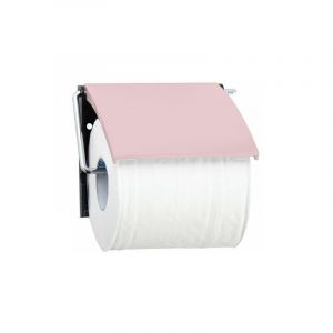 MSV Porte Rouleau Papier Wc Mural PS & M&eacute;tal chrom&eacute; Rose Pastel 705C