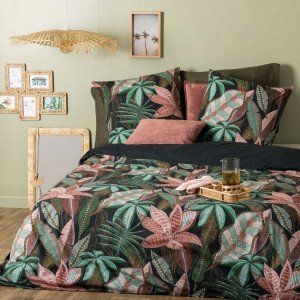 Housse de couette et deux taies coton (240 cm) Nikau Verte