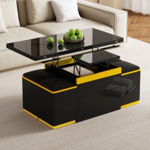 Table basse 100 x 50 x 43 cm multifonction avec plateau relevable rangement MDF noir et jaune