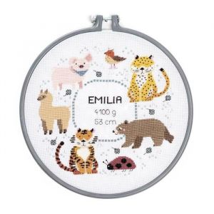 Rico Design Kit broderie point compté naissance Animaux 25,4 cm