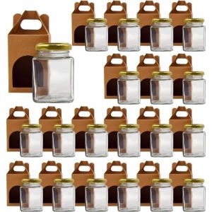 20x Pot en Verre Carré pour Épices 100ml avec Couvercle + 20 Boîtes Kraft - Bocaux Rangement Cuisine - Épices