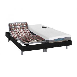 Lit électrique relaxation tout plots matelas mémoire de forme HESIODE III de DREAMEA - moteurs OKIN - noir - 2 x 90 x 200 cm