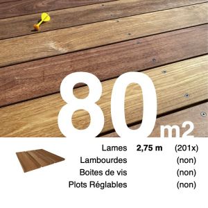 Planches de terrasse bois exotique CUMARU pour 80 m², Longueur 2,75 m.