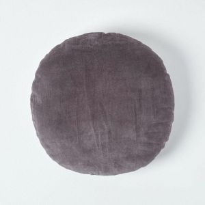 Homescapes - Coussin rond en velours Gris foncé, 40 cm - Gris Foncé