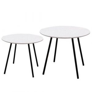 GRACY - Lot de 2 Tables Gigognes Plateaux Effet Granit Blanc - Altobuy