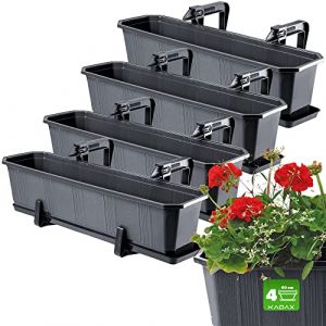 KADAX Lot de jardini&egrave;res, jardini&egrave;res de balcon en plastique pour fleurs et herbes - Pot de balcon r&eacute;sistant - 4 x 60 cm - Anthracite