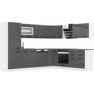 Belini - Cuisine Equipee Complete Julie Muebles de Cuisine Complets. L-Forme Cuisine. Cuisine Complete sans Plan de Travail, Argent tr&egrave;s Brillant