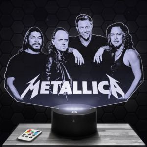 Lampe 3d _ Metallica - Accessoire Merch Cadeau Metallica - Veilleuse Led Tactile avec socle au choix et t&eacute;l&eacute;commande TOP