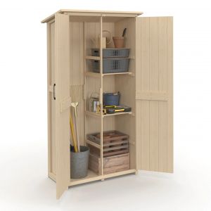 Idmarket Armoire De Jardin En Bois 90 X 50 X 160 Cm Avec Toit Inclin&eacute; Double Porte Et &Eacute;tag&egrave;res