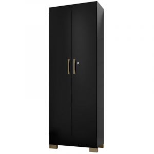 Armoire Multifonctions 2 portes 5 Niches Noire L 63 H 180 P 35 cm