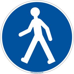 Panneau d'obligation Passage pour piétons obligatoire (E0030). Obligation Signalisation epi. Autocollant, pvc, Alu - Aluminium 2 mm - Diamètre 450 mm