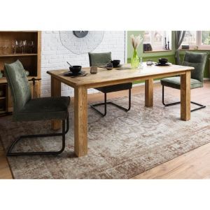 Table de salle à manger en bois de manguier, vernis beige, 160x90x76 RAILWAY N° 3000