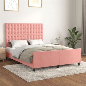 VidaXL Cadre de Lit avec Tête de Lit Sommier à Lattes Lit Rembourré Cadre à Lattes Lit Double Adulte Meuble de Chambre Rose 140x200 cm Velours