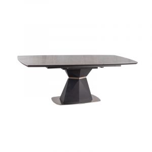 Signal Table à manger design extensible en bois / céramique effet marbre et acier -8 couverts - Gris - L 160/210 x l 90 x H 76 cm