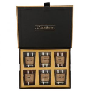 Coffret 6 bougies apothicaire parfums musc blanc, ambre et fleur de coton