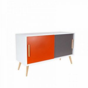 Image de Buffet Blanc 2 Portes Orange et Gris 4 Pieds C ne