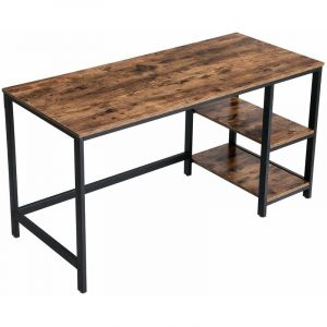 Image de Songmics VASAGLE Bureau Informatique, Table d’étude, avec étagère à 2 Niveaux à Gauche ou à Droit, pour Bureau, Salon, Cadre en métal, Style Industriel, Marron Rustique et Noir LWD55X