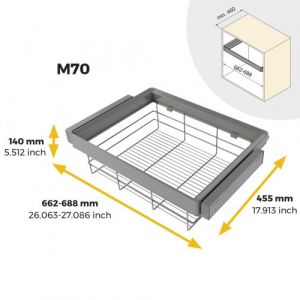 Emuca Kit tiroir en fil métallique et rack ajustable Quartz pour armoires, glissières extension totale et à fermeture douce, Module 70cm, Finition Titane