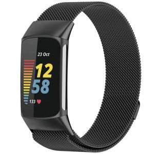 Bracelet Fitbit Charge 5 iMOSHION Milanees magnetisch bandje zonder installatiehulp Noir