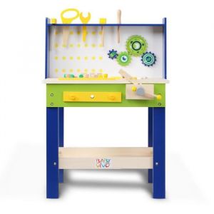 Baby Vivo Tabli du Bricoleur Jouet en Bois pour Enfant - Luigi avec Engrenages rotatifs et 29 Pièces
