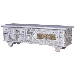 Decoration D ’ Autrefois - Coffre Bois, Bronze Blanc 145x40x45cm - Bois-Bronze - Blanc