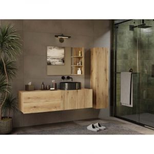 Image de TIGO - meuble sous-lavabo chêne façade rainurée 2 tiroirs - 140×37,5×53 cm
