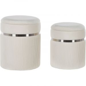 Beliani Lot de 2 poufs de rangement en velours blanc CAMDENTON