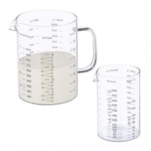 Relaxdays Relaxadys Verre doseur, en lot de 2 (500 ml et 1 l), résistant à la chaleur, bec pratique, transparent