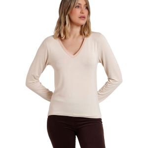T-shirt en satin manches longues et col en V femme Admas