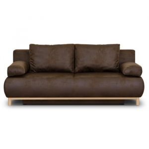 Canapé convertible - 3 places - MIKA - Tissu vintage cuir vieilli Marron foncé - Coffre - 192 x 84 x 93 cm